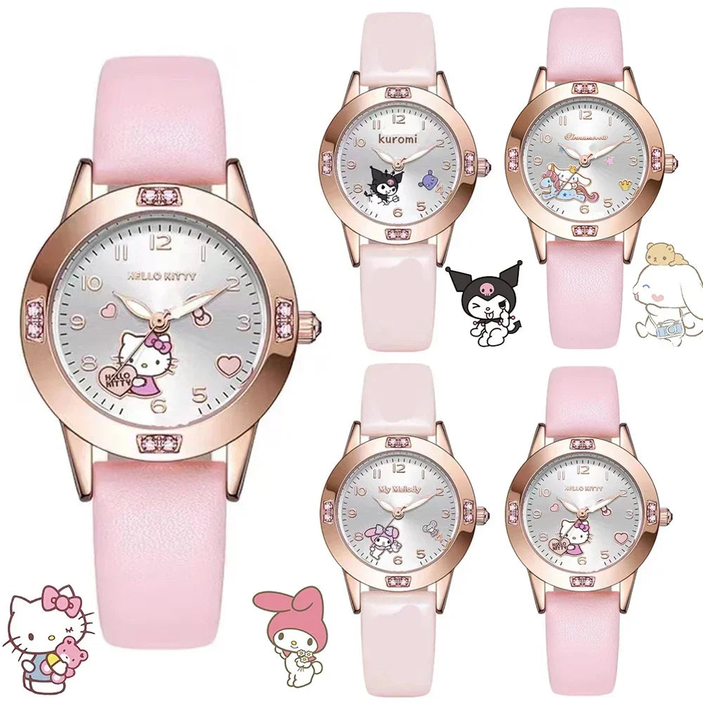 Sanrio Hello Kitty Women Watch Kuromi Cinnamoroll Kawaii Quartz Casual My Melody WristWatch Women Girl Children Gifts