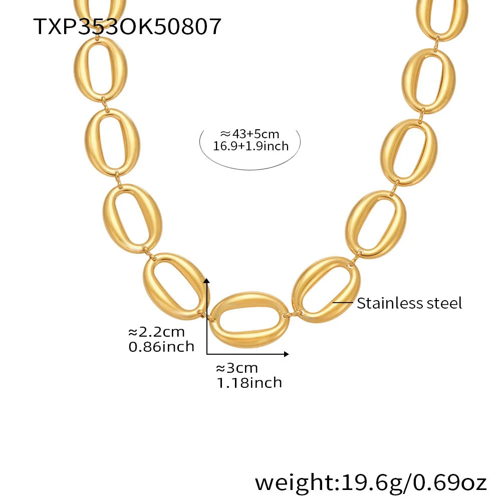 Stainless Steel Gold-Plated Oval Chain Necklace Bracelet Women's Punk Gold Color Silver Luxury Choker Waterproof Jewelry Set