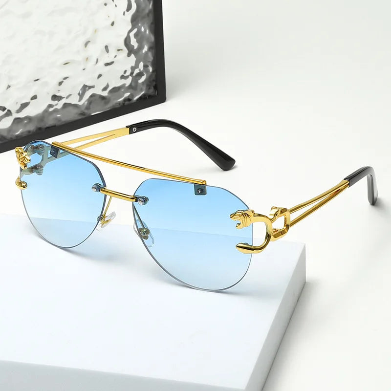 New Rimless Sunglasses Pilot Fashion Metal Frame Women Men Large Round Sun Glasses for Female Male Gradient Traveling Oculos