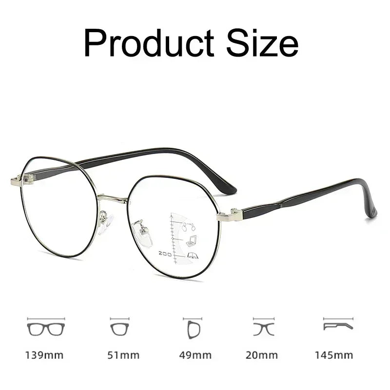 2024 Unisex Progressive Multifocal Reading Glasses Fashion Womens Round Presbyopia Eyeglasses Men Ultralight HD Computer Eyewear