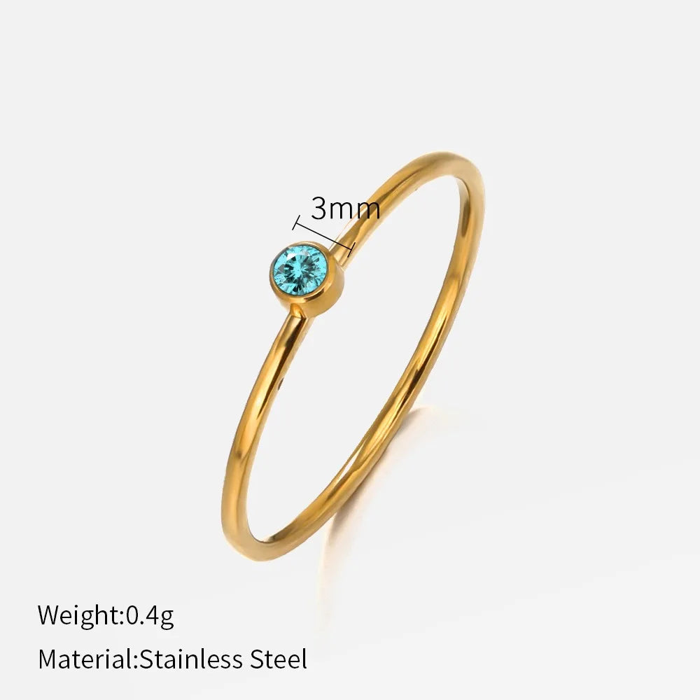 SUNIBI Stainless Steel Birthstone Ring for Woman Gold Color Simple Style Ring Festival Party Fashion Jewelry Dropshipping