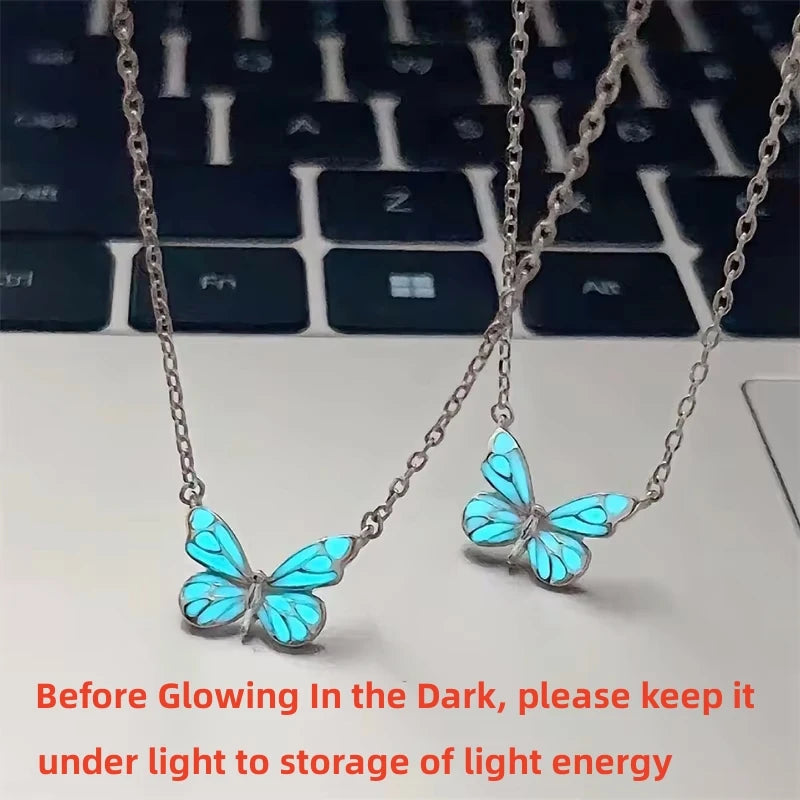 Luminous Butterfly Necklace Glowing Night Fluorescence Vintage Glow In The Dark Pendant for Women Christmas New Year Party Gift