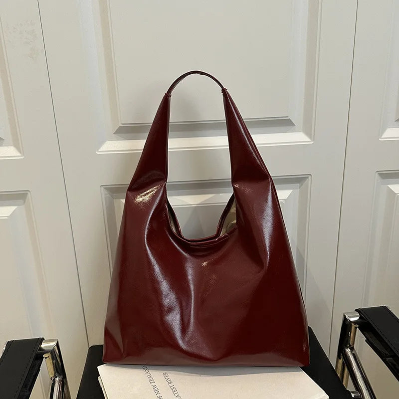 Large Capacity PU Leather Hobo Retro Red Bags Autumn Winter Shoulder Bag for Women 2025 New Trend Y2K Handbags and Purses Tote