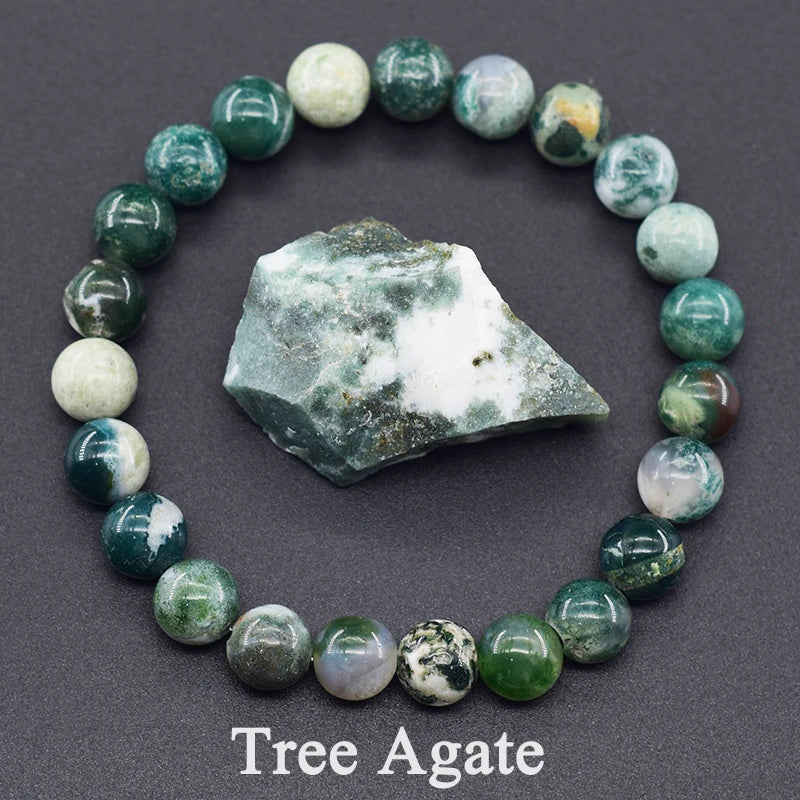 Genuine Tree Patterned Agates Beads Bracelet Woman Real Natural Moss Agates Bracelets Man Energy Stones for Healing Fengshui