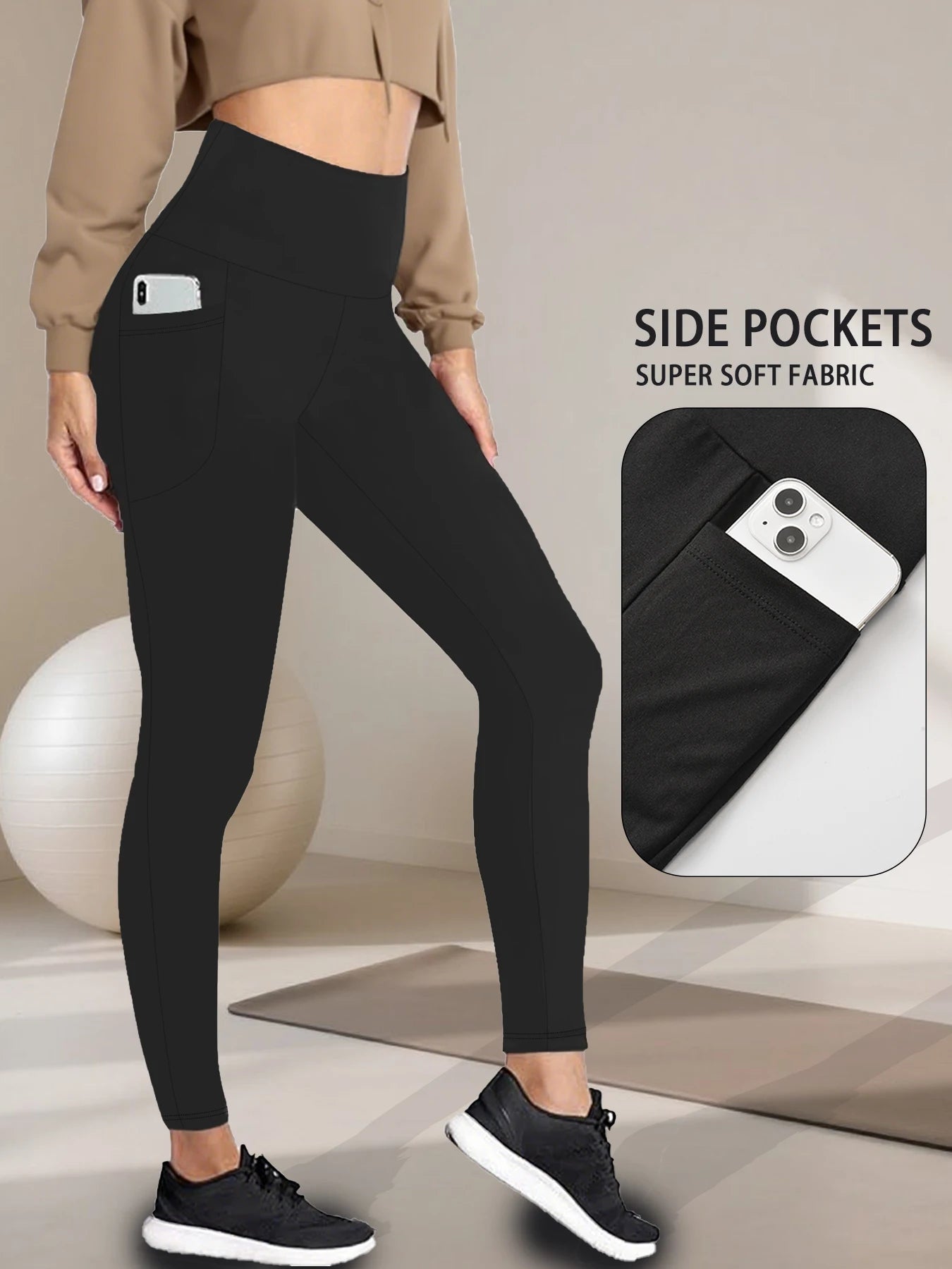 Super Soft Sports Leggings With Pockets For Women High Waisted Workout Yoga Running Push Up Gym Fitness Tight Pants Women's