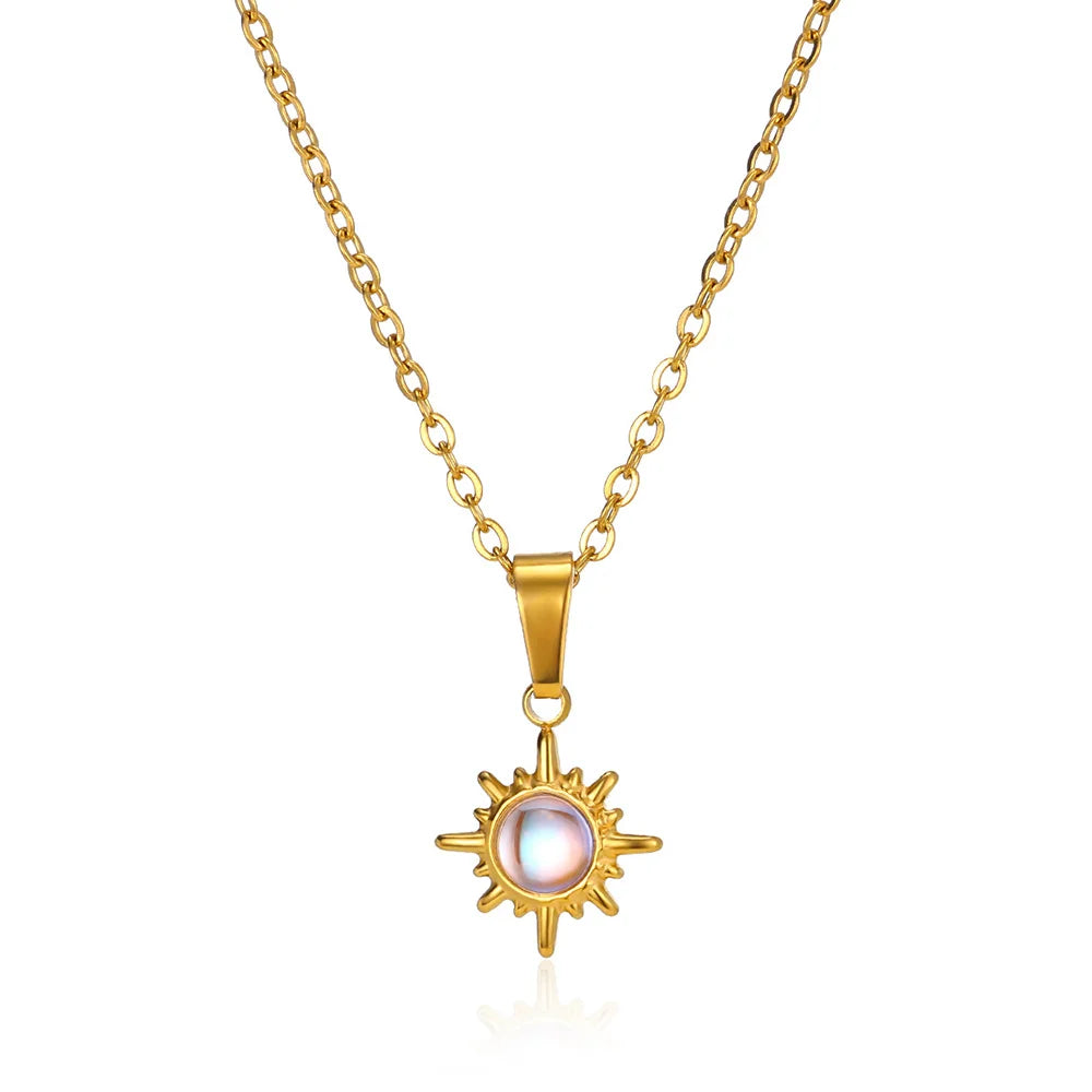 Stainless Steel Geometric Necklace For Women Fashion Sun Sunflower Pendant Clavicle Chain Aesthetic Jewelry Accessories Femme