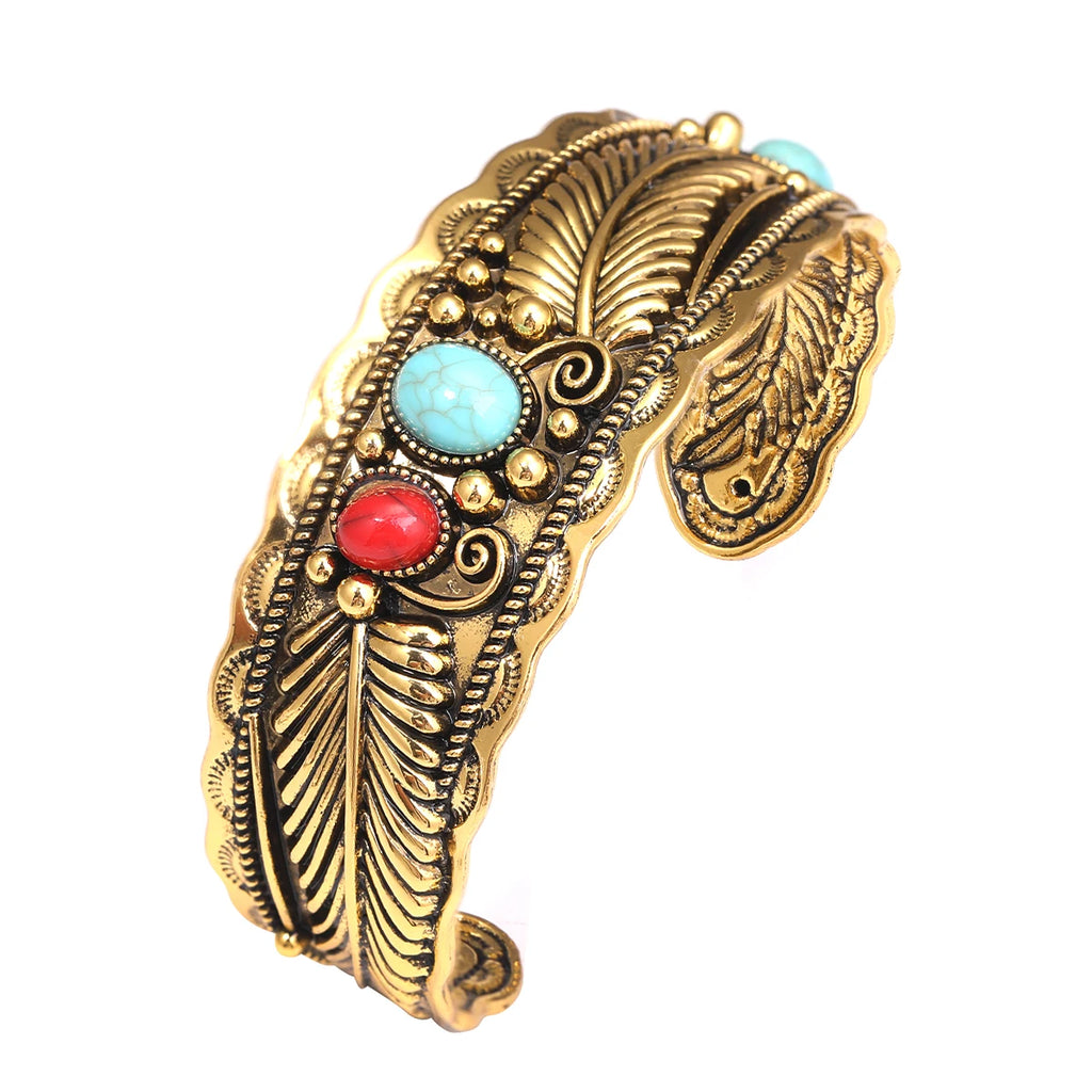 Alloy Oval Turquoise Bracelet Vintage Gold Silver Atmosphere Calm Men And Women Companion Open Bracelet Wholesale Resale