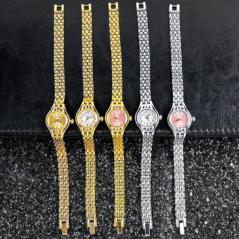 Ladies Gold Plated Watch Women Bracelet Quart Wristwatch Girl Analog Feminino Relojes Hour Luxury Watches Saati Clock