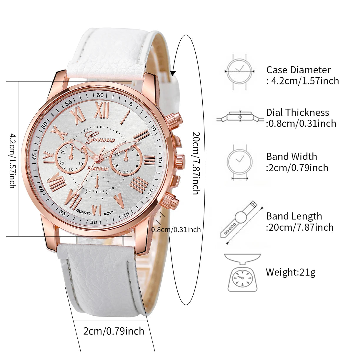 6PCS/Set Women's Watch Fashion Roma Dial Quartz Watch Casual Leather Band Wristwatches Pearls Heart Jewelry Set（Without Box）