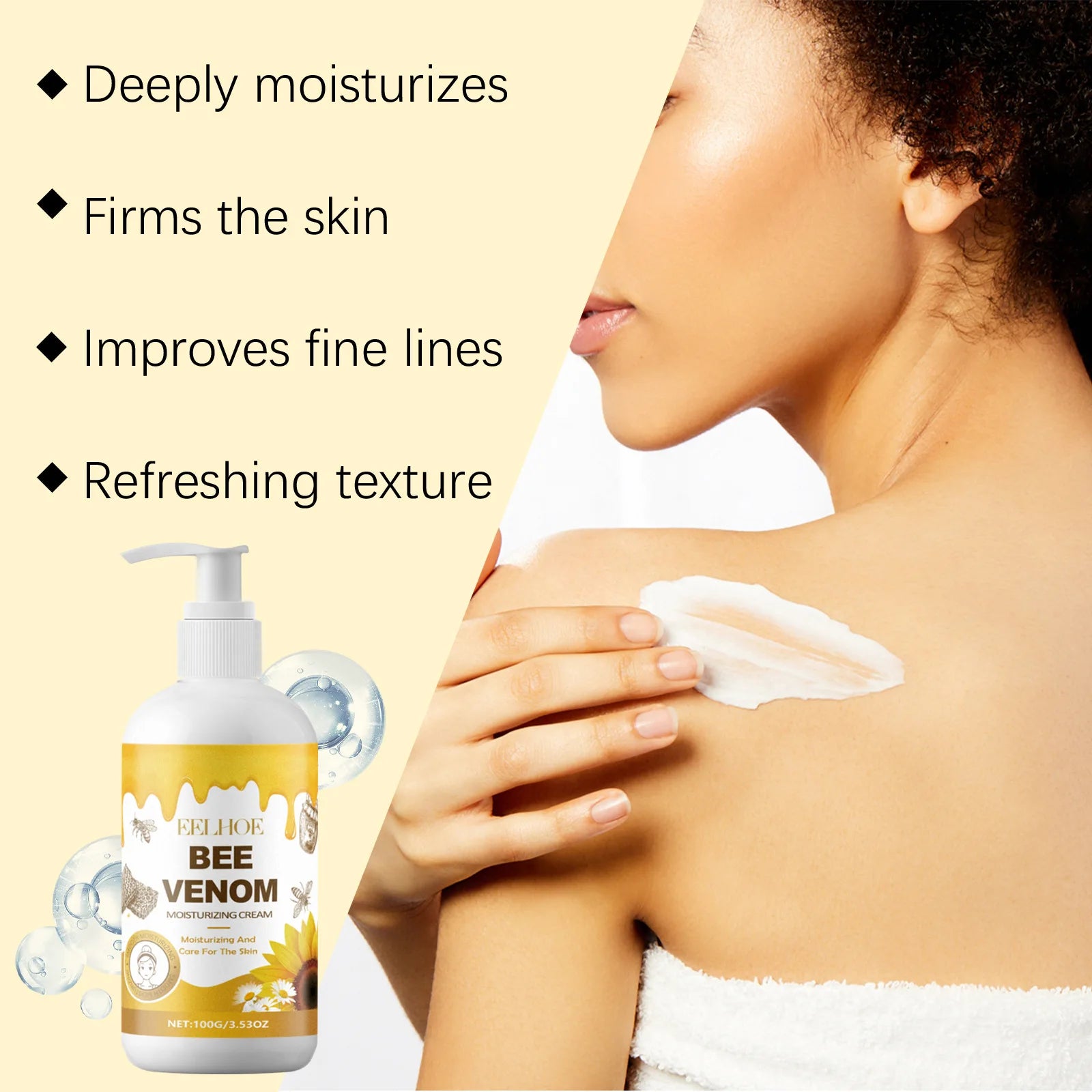 EELHOE Bee Venom Body Cream Deep Hydration Moisturizing Skin Lifting Anti Sagging Smooth Bee Venom Skin Treatment Cream 100g