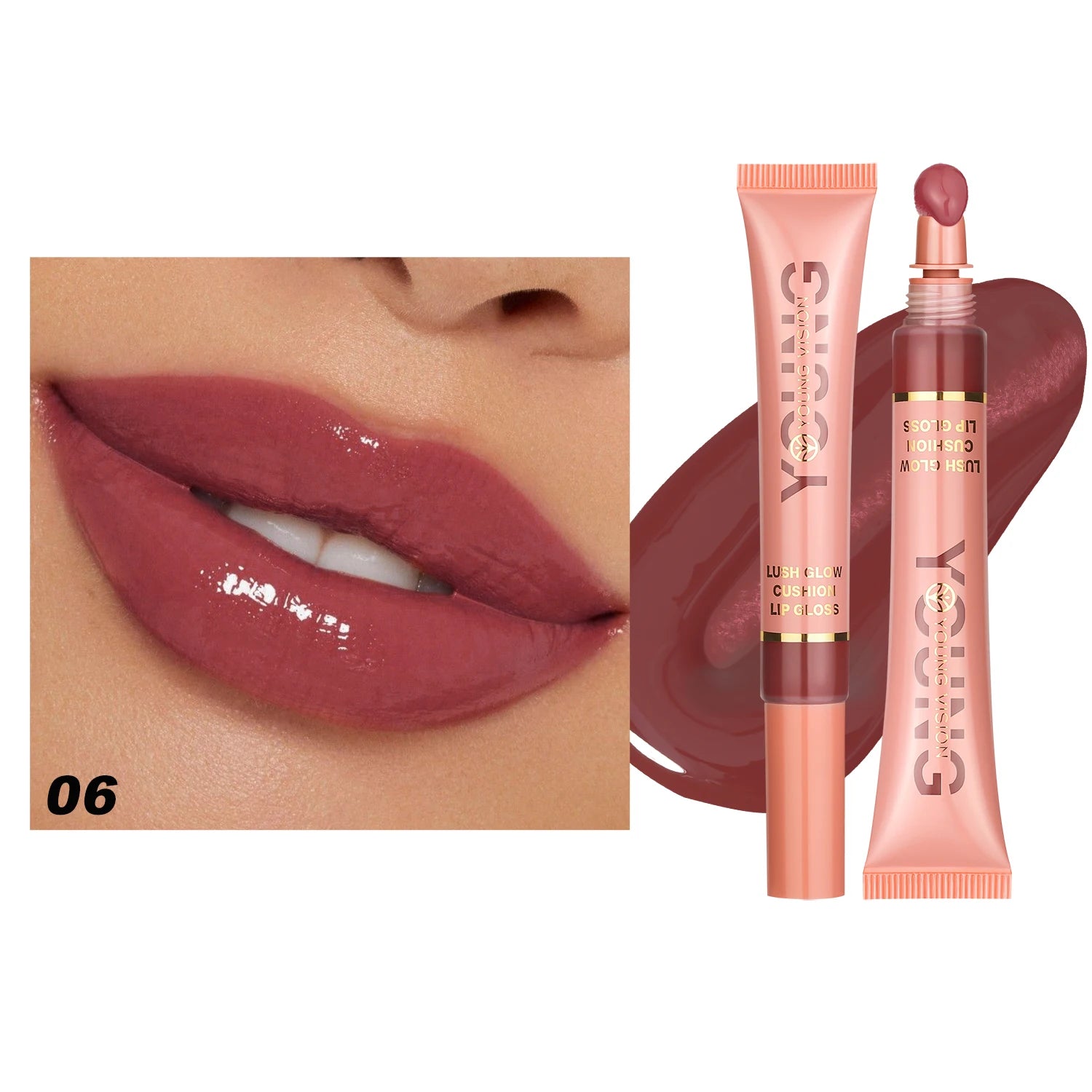 YOUNG VISION  6 color Liquid Water Brightening Lip Color Plush Brush Head Squeezing Lip Color Moisturizing  Lip Glaze