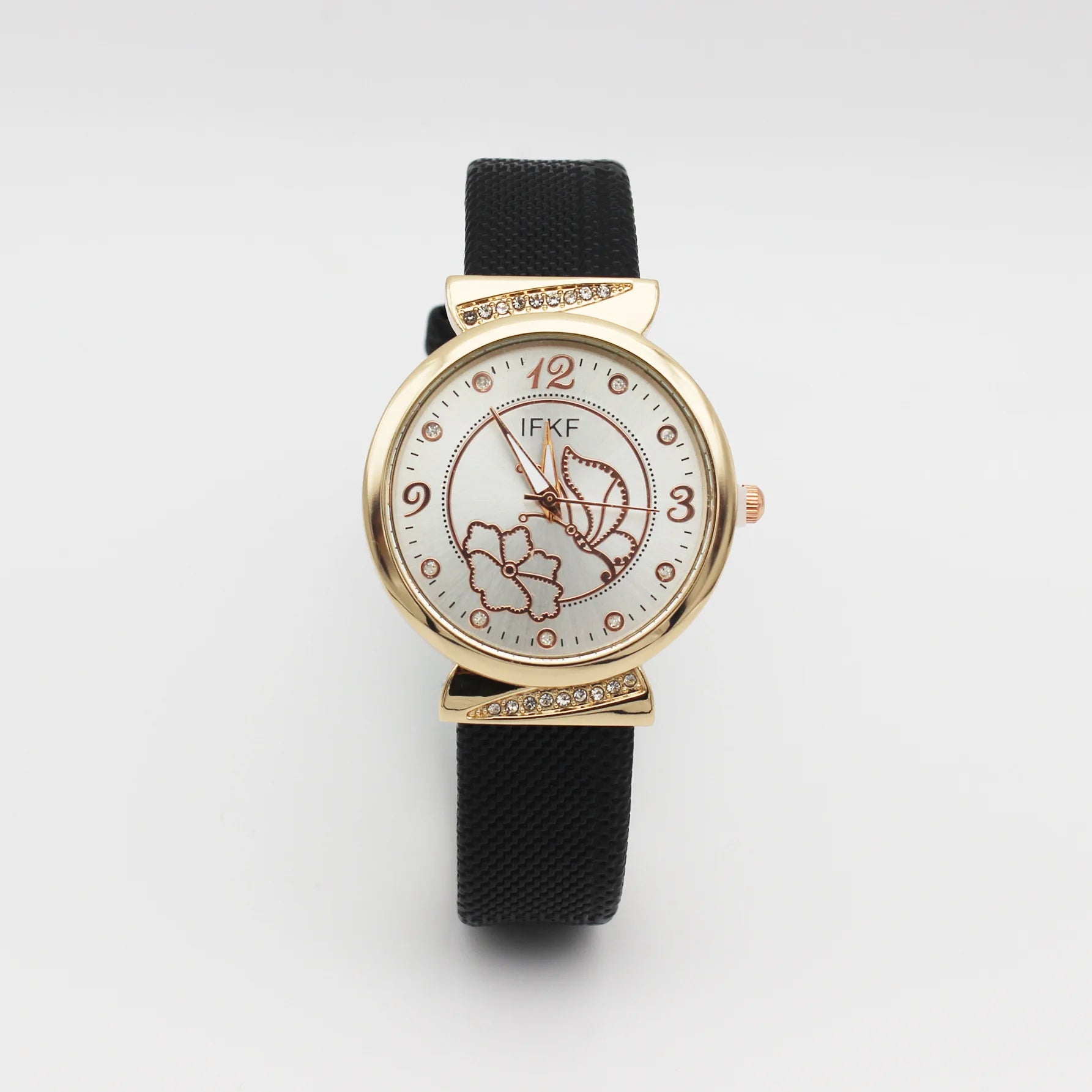 Elegant Rhinestone Butterfly Watch for Women Flower Quartz Crystal Dress Watch with Plaid Leather Strap Fashion Ladies Wristwatc