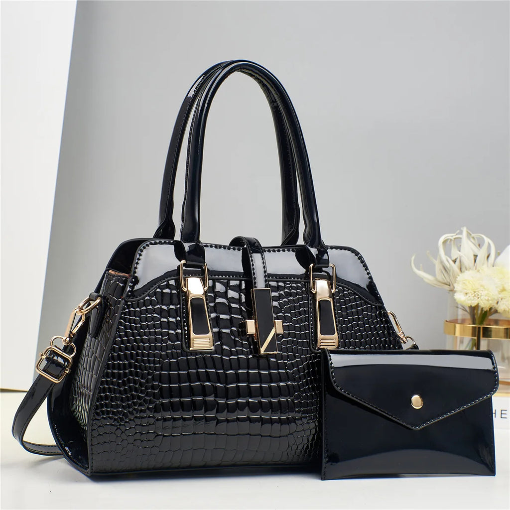Luxury Brand Crocodile Handbag Women Tote Bag Bright Leather Women Purse Shoulder Bag Female Top-handle Bags Commuting Shopping