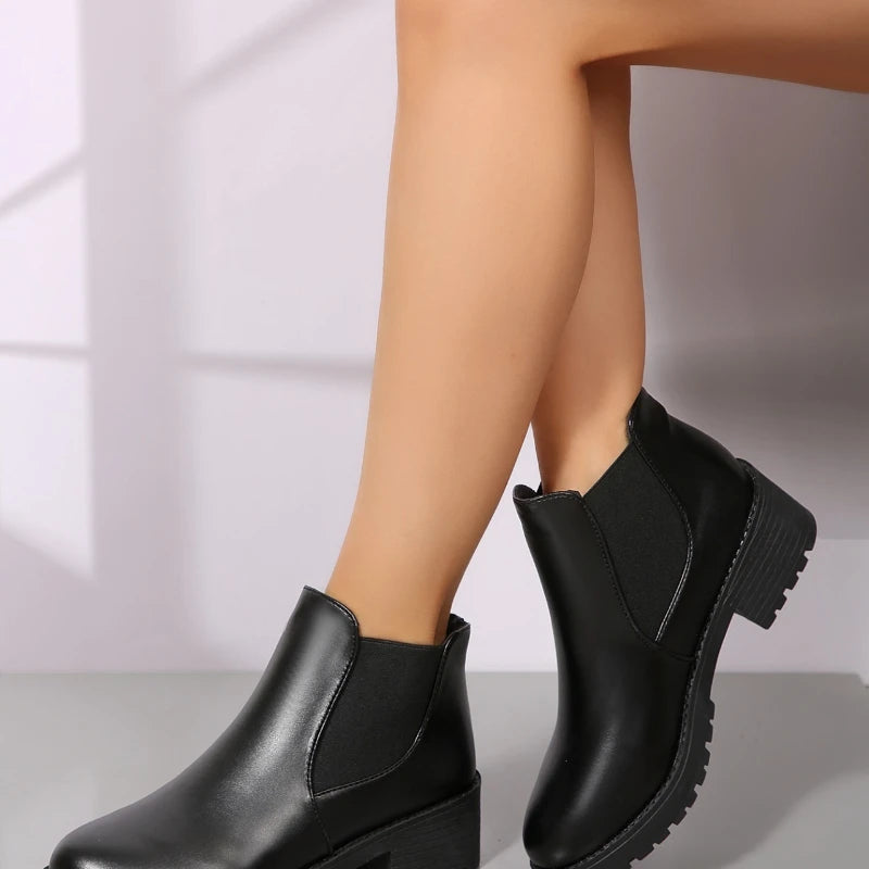 2025 Summer New Women's Fashion Short Boots High Heels Round Head Fashion Boots Casual Versatile Women's Shoes