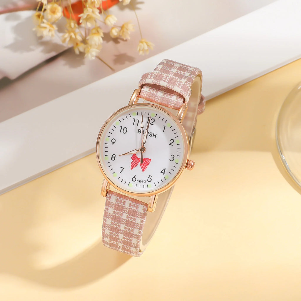 No gift box; cute pink girl's watch and bracelet set; suitable for festivals and birthdays as a gift.