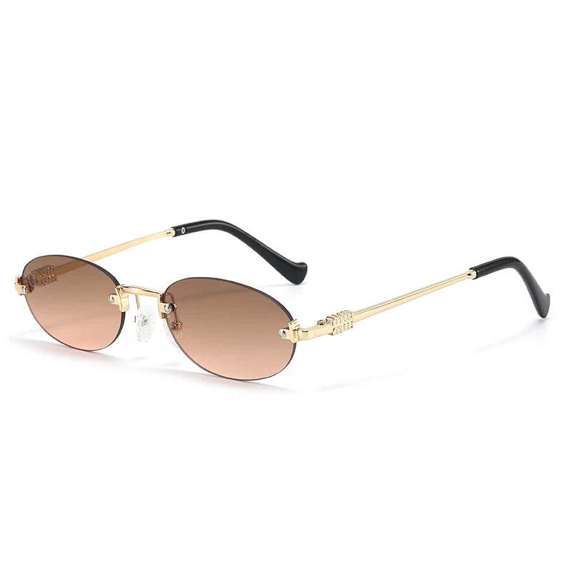 Oval Frameless Sunglasses 2025 New Sunglasses Retro Sunglasses Trendy Concave Style Hot Girl 7819
