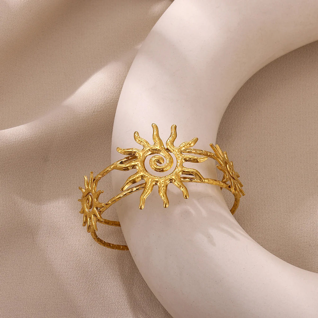 Spiral Hollow Sun Cuff Bracelet For Women Elegant Gold Stainless Steel Waterproof Fashion Bangle Jewelry Party Gift Брасле