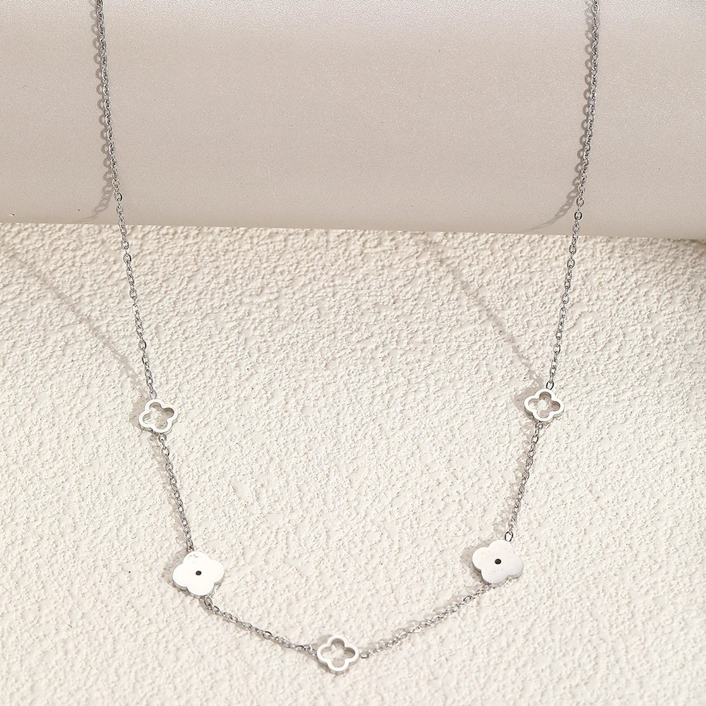 Stainless Steel Lucky Hollow Design Four-Leaf Clover Necklace Women's Simple Commuter Fashion Collarbone Chain Jewelry Gifts