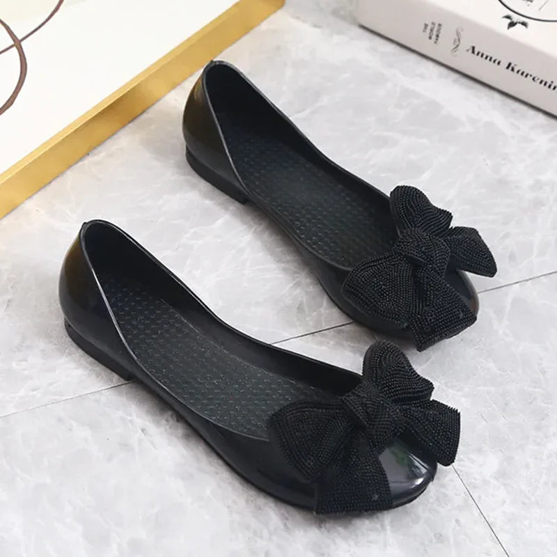 Women Fashion Light Weight Bow Tie Beach Rubber Flat Shoes Lady Casual Street & Home Comfort Slip on Loafers Zapatos Mujer A88