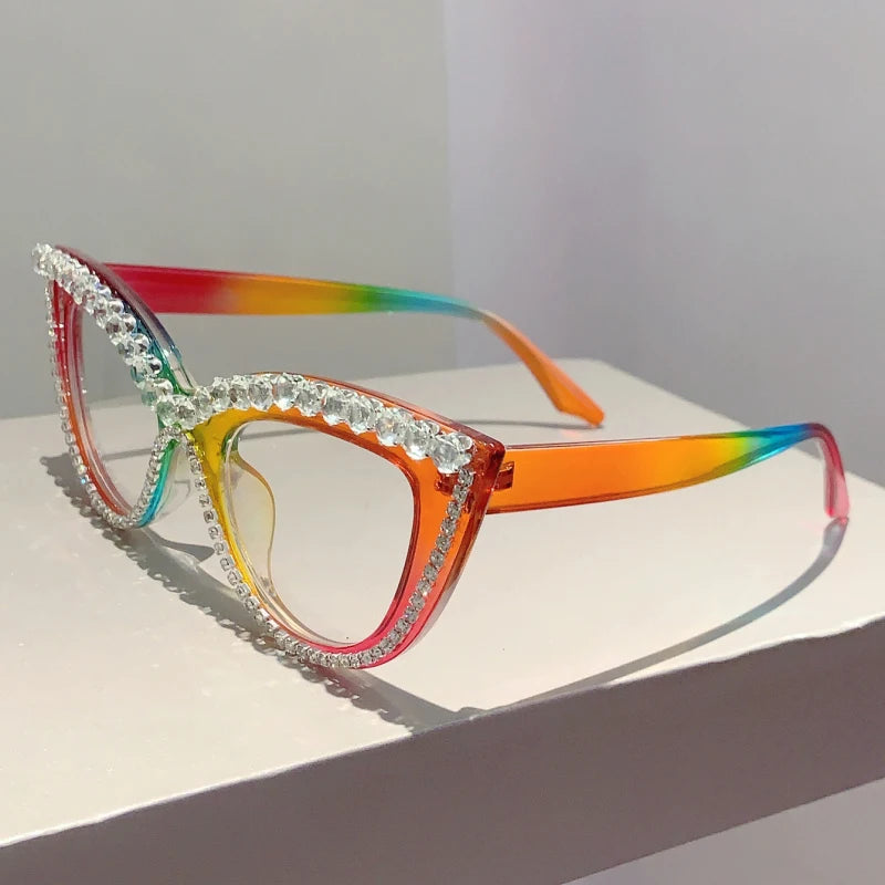 GM LUMIAS Vintage Cat Eye Glasses with Rhinestones Women Stylish Blue Light Blocking Optical Frames Trendy Design Decor Eyewear