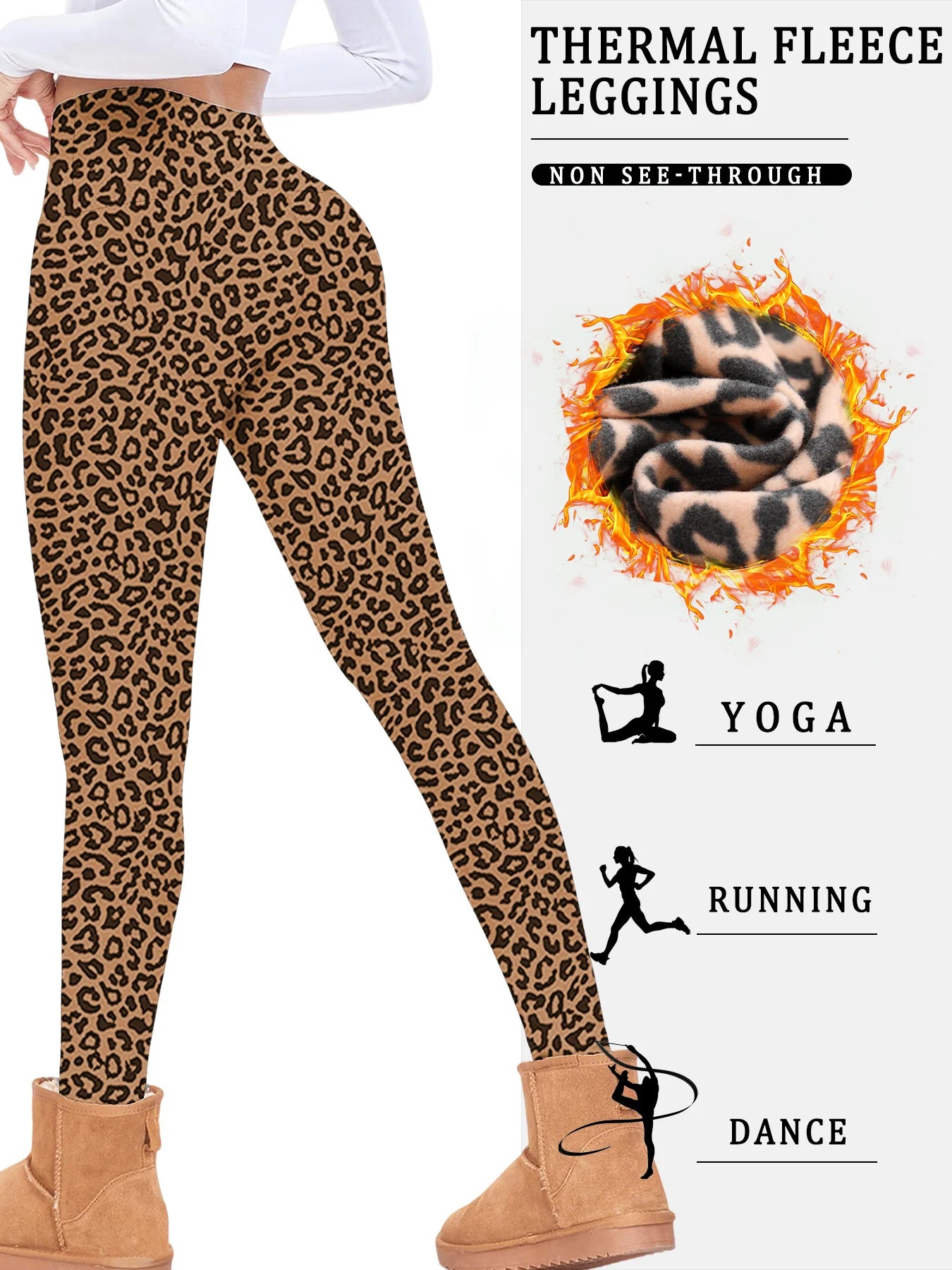 Womens Thermal Fleece Lined High Waisted Leggings. Workout Winter Warm Thick Tights Soft Yoga Pants
