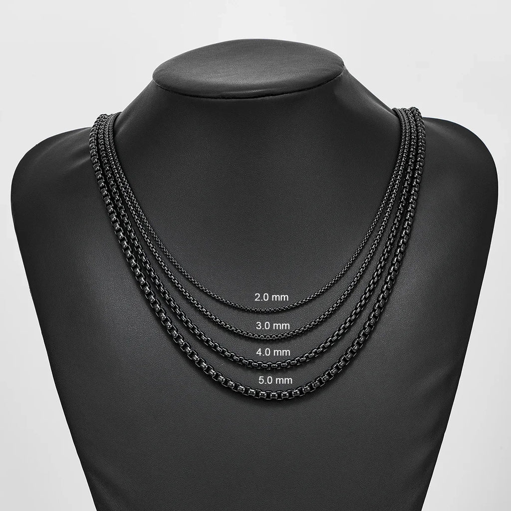 2mm/3mm/4mm/5mm Black Box Link Chain Necklace Classic Curb Stainless Steel Jewelry For Men Women Fashion Accessories