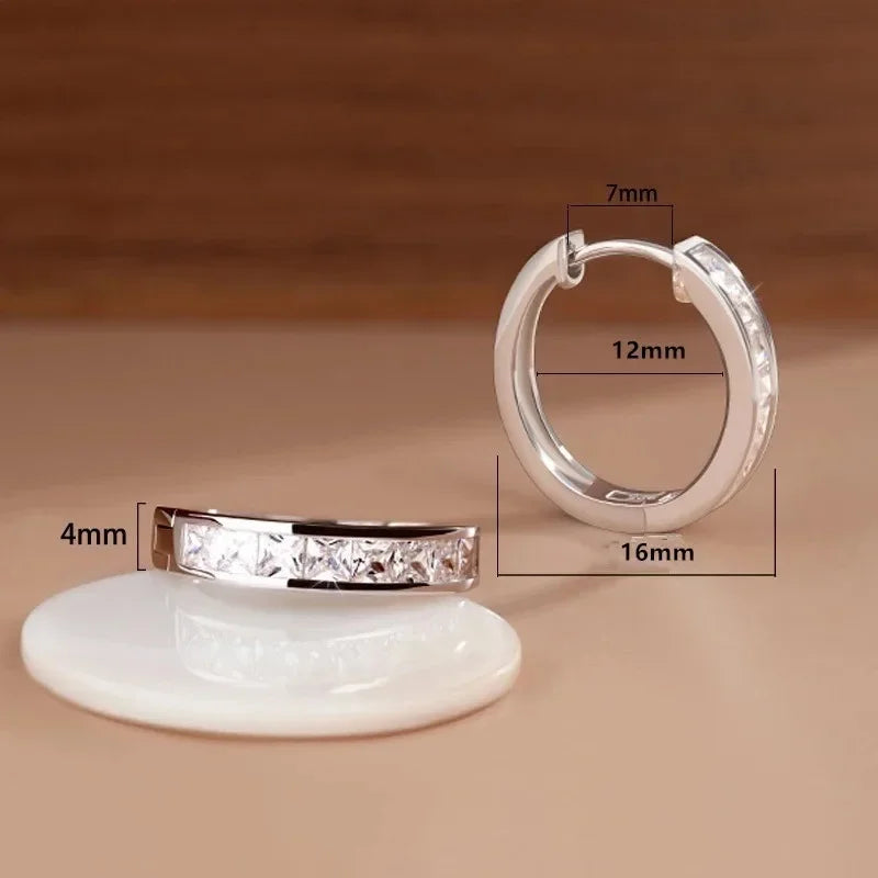 New 925 Sterling Silver Shining Zircon Earrings Women's Circle Round Earrings Fashionable Elegant Jewelry Birthday Party Gifts