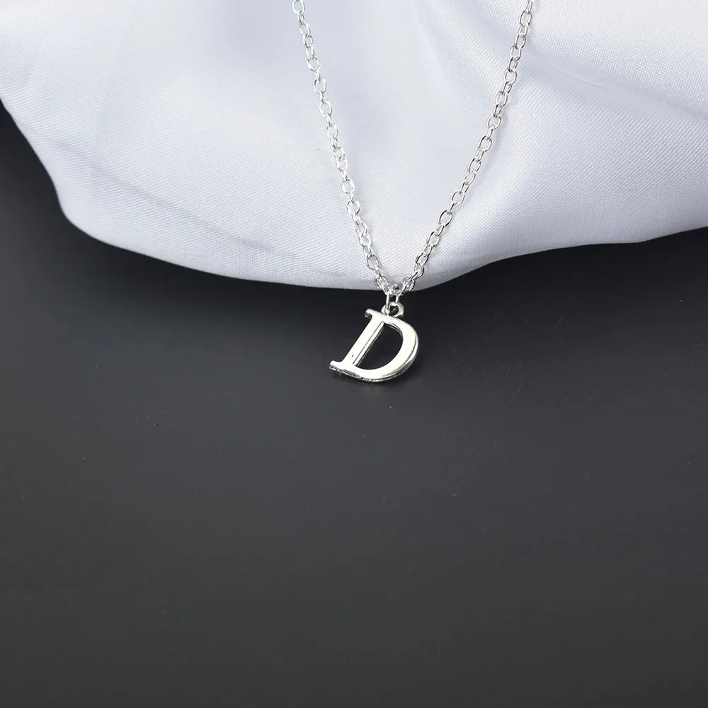 Silver Color A-Z English Alphabet Letter Pendants Necklaces For Women Metal Jewelry Simple Initial Chain Choker Collares