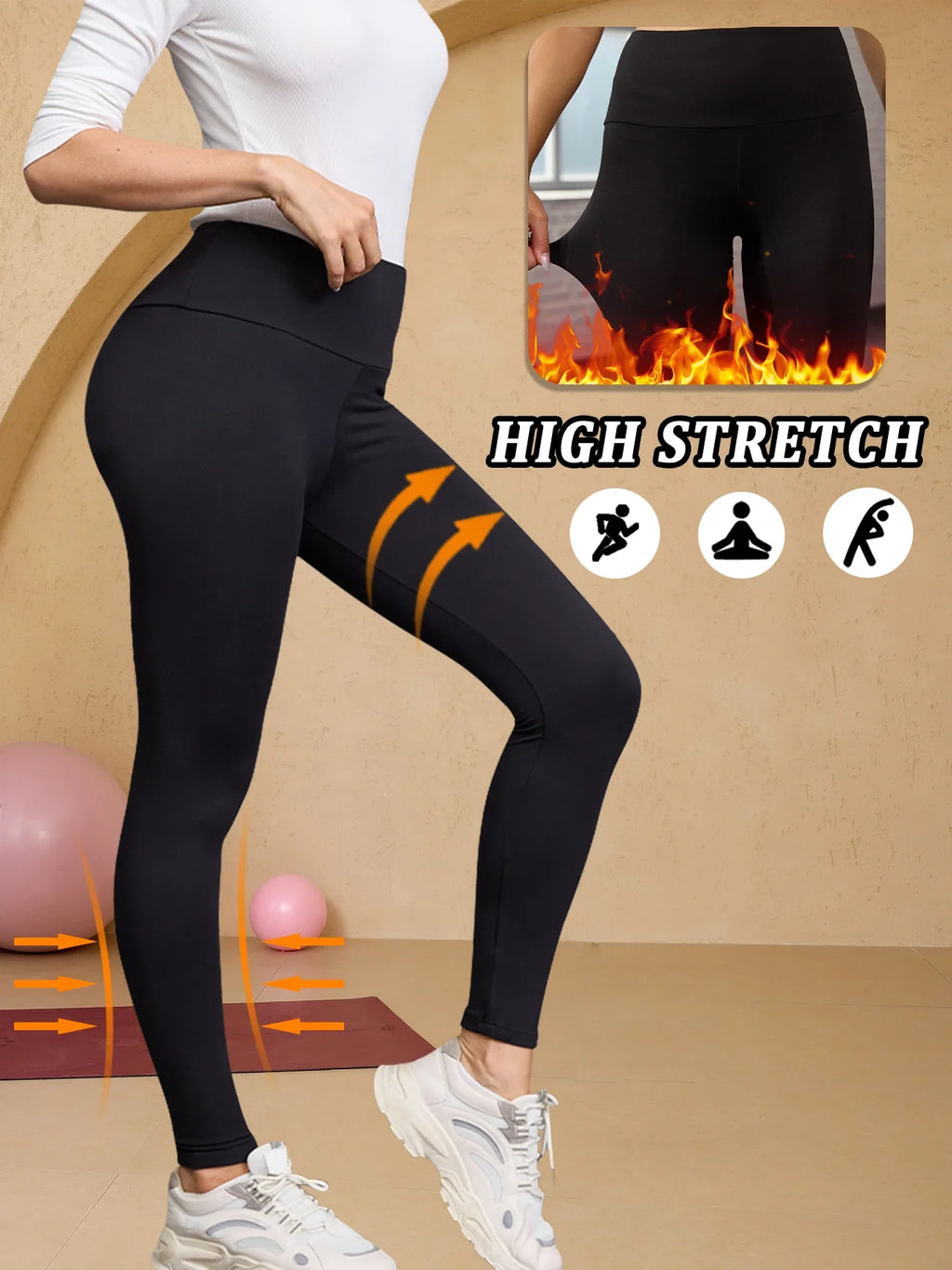 Womens Thermal Fleece Lined High Waisted Leggings. Workout Winter Warm Thick Tights Soft Yoga Pants