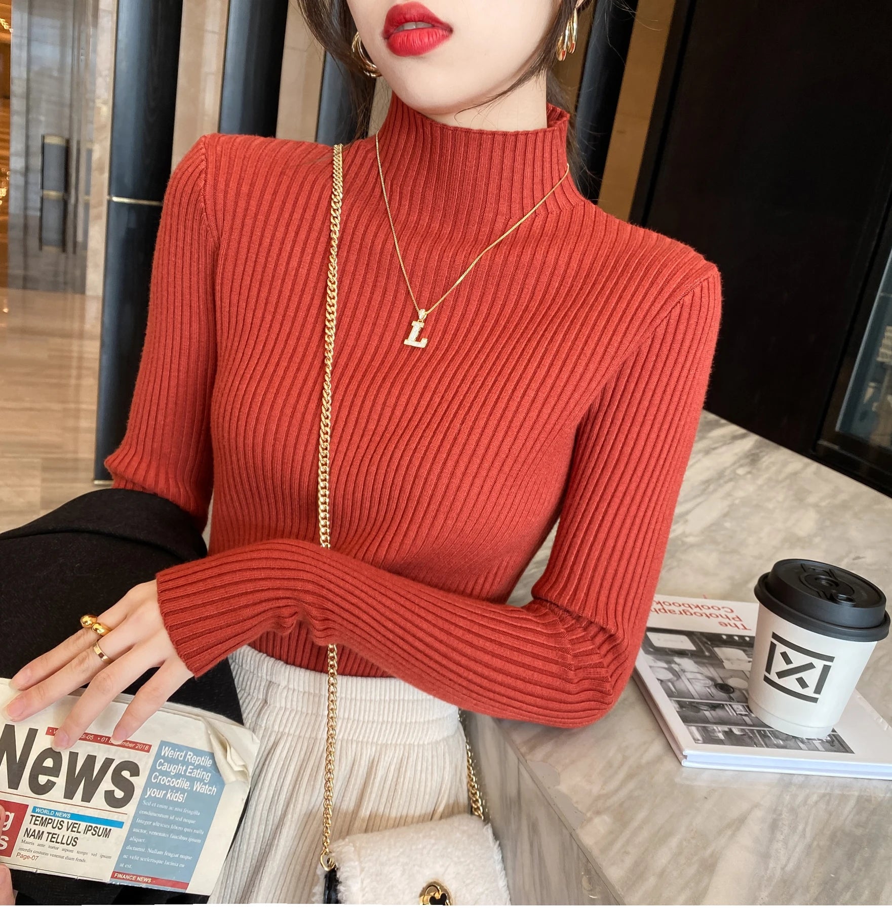 Solid Color Slim Tops Chic Autumn Winter 2025 Pullovers Women Long Sleeve Casual Turtleneck Warm Basic Sweater Knit Jumpers