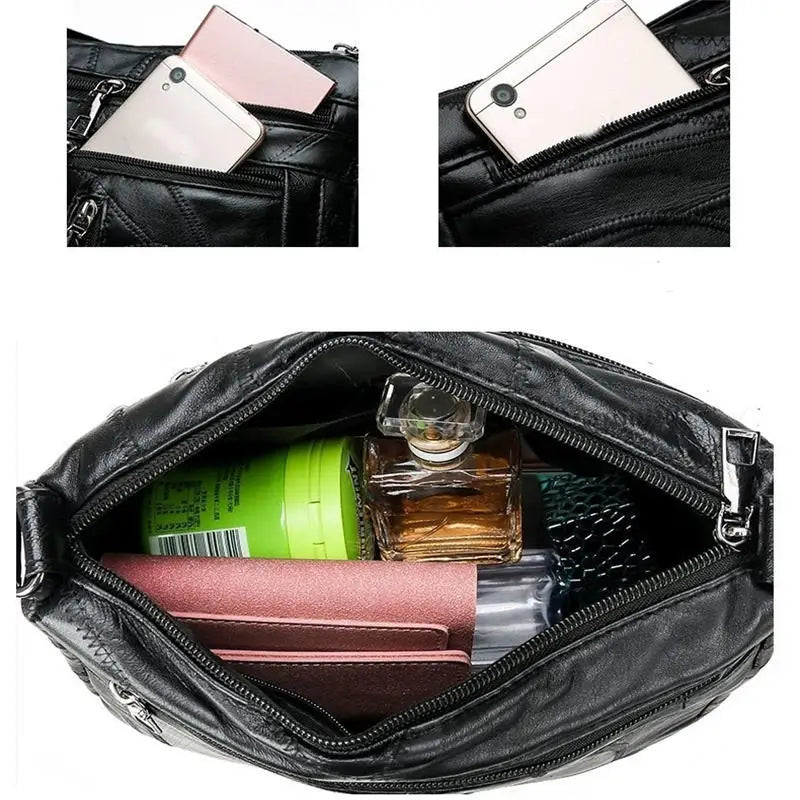 Black Shoulder Crossbody Bags Large Capacity Simple Middle-aged Women's Bag Casual Soft Flower Embroidery Bags