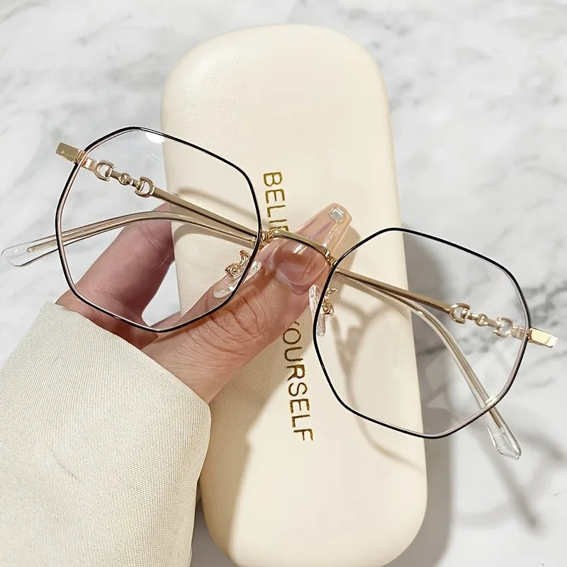 Chic Polygon Metal Frame Blue Light Blocking Glasses  Stylish Transparent Lens Eyewear for Women