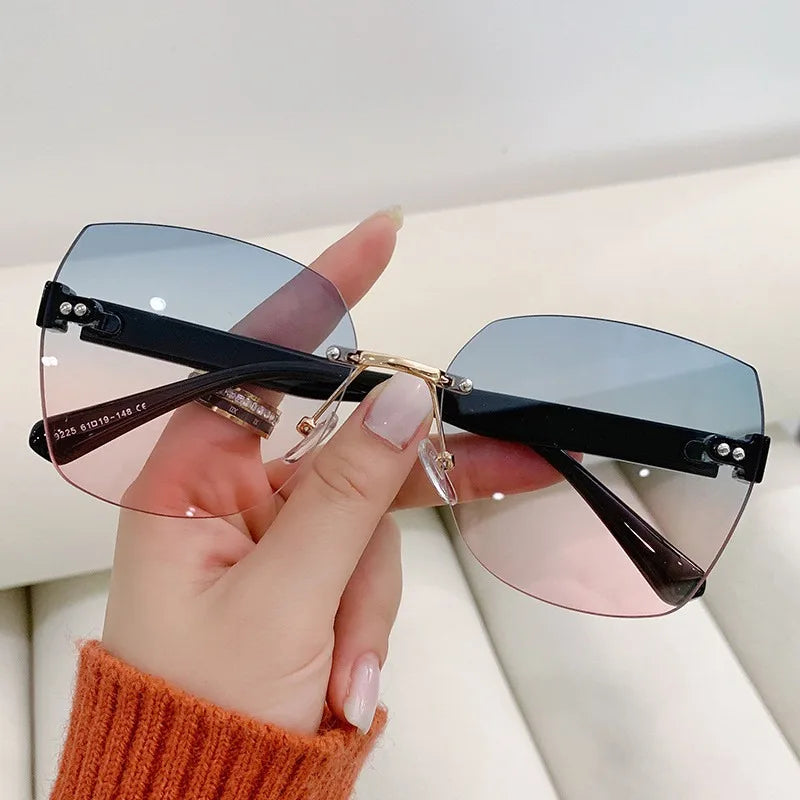 Sunglasses for Women New Fashion Rimless Eyeglasses Gradient Sunglasses Lady Vintage Classic Fashion Eyewear