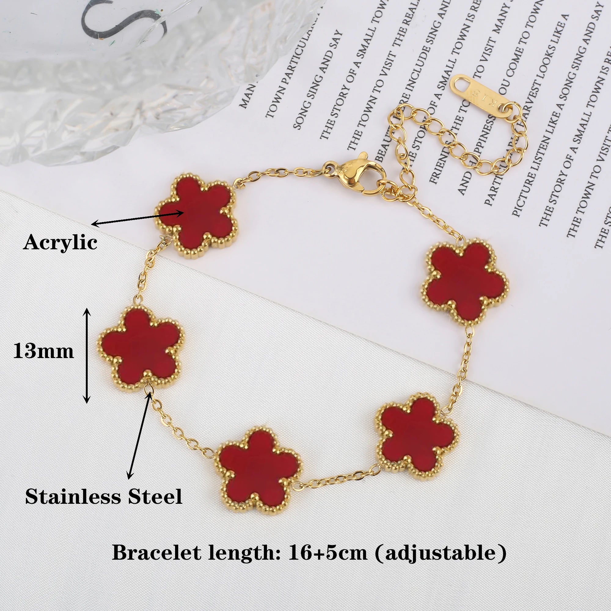White Black Red Green Shell Five Leaf Flower Stainless Steel Ladies Bracelet Simple for Woman Party Birthday Jewelry Gift Clover