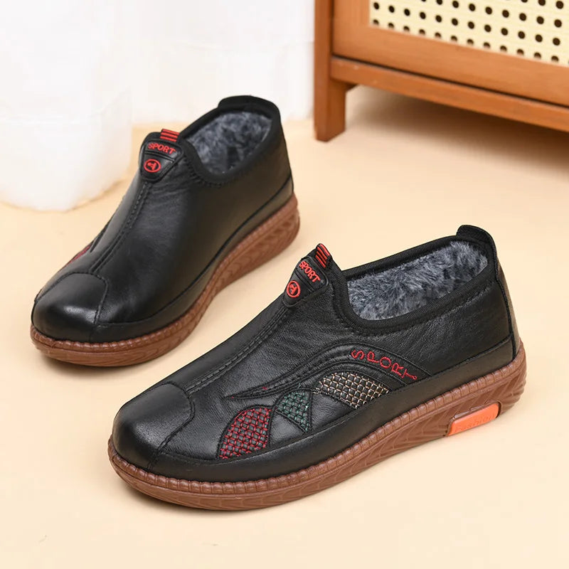 Comfortable Women's Winter Fleece-Lined Warm Waterproof Shoes for Middle-Aged and Elderly Mothers, Non-Slip Soft-Soled Lightweight Snow Boots and Short Boots for Grandma