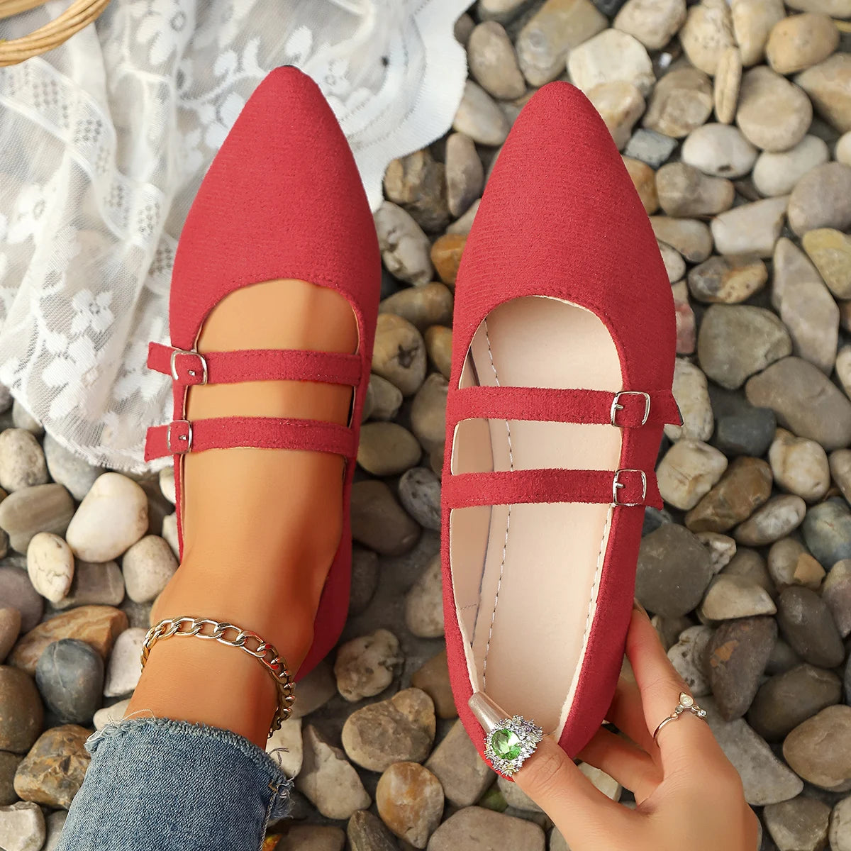 Women's Niche Pointed-Toe Leopard-Print Shoes: New French-Style Slip-On Loafers with Ankle Strap, Ideal for Daily Commute