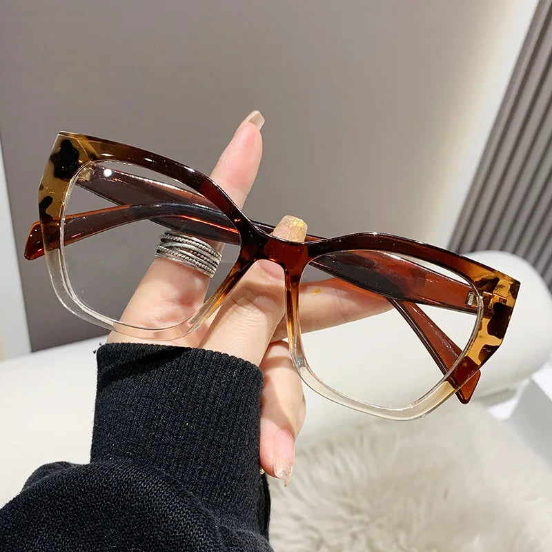 Luxury Brand Designer Women Fashion Cat Eye Anti Blue Light Glasses Double Color Big Frame Reading Glasses Presbyopia Eyewear