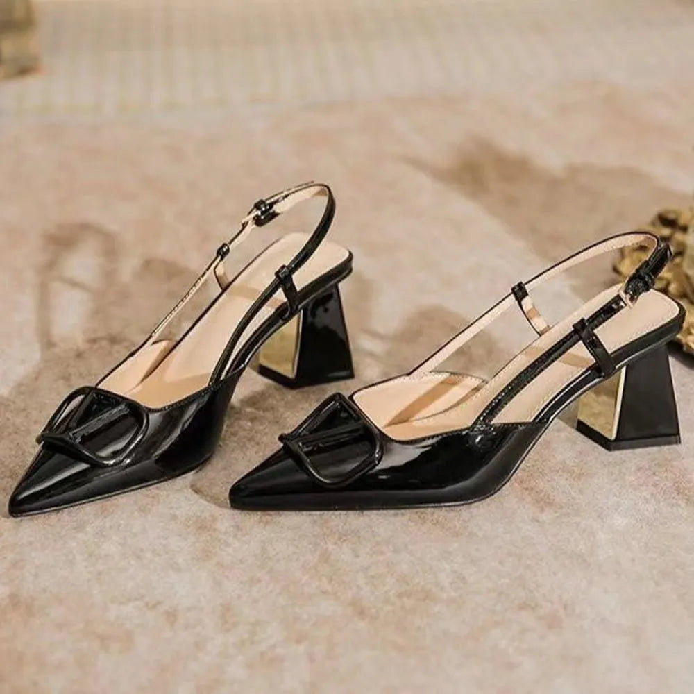 Fashion Solid Thin Heels Sandals for Women New Hot Sale Summer Casual Med Heel Ladies Shoes One-line Buckle Women's Sandals