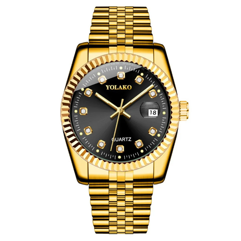 Watches for Women Simple Casual Student Fashion Quartz Diamond-Encrusted Steel Band Calendar Gold Set Men's Watch Couple