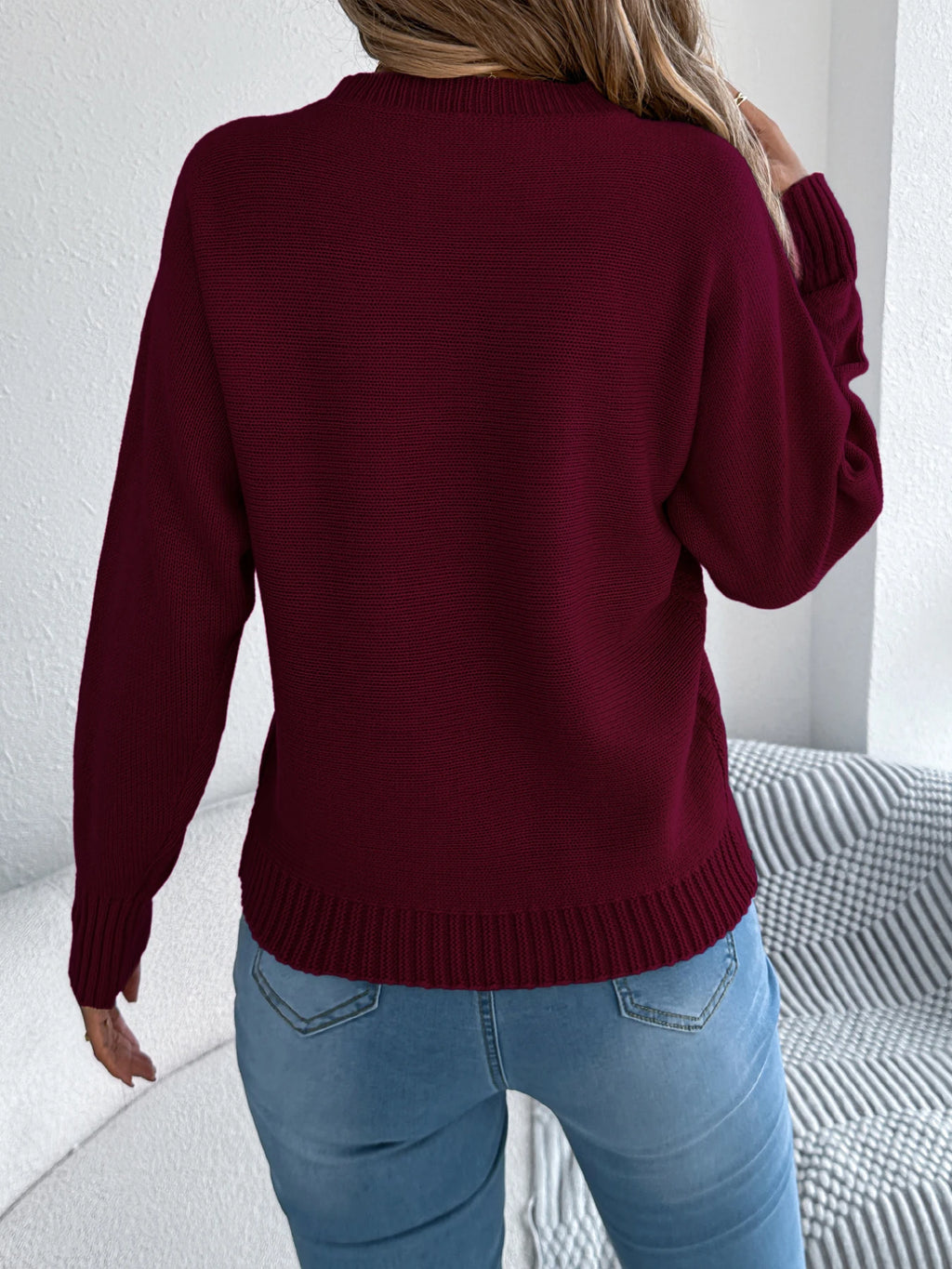 Women Solid Round Neck Pullover Sweater Long Sleeve Fall Winter Vacation Ready Knit Top