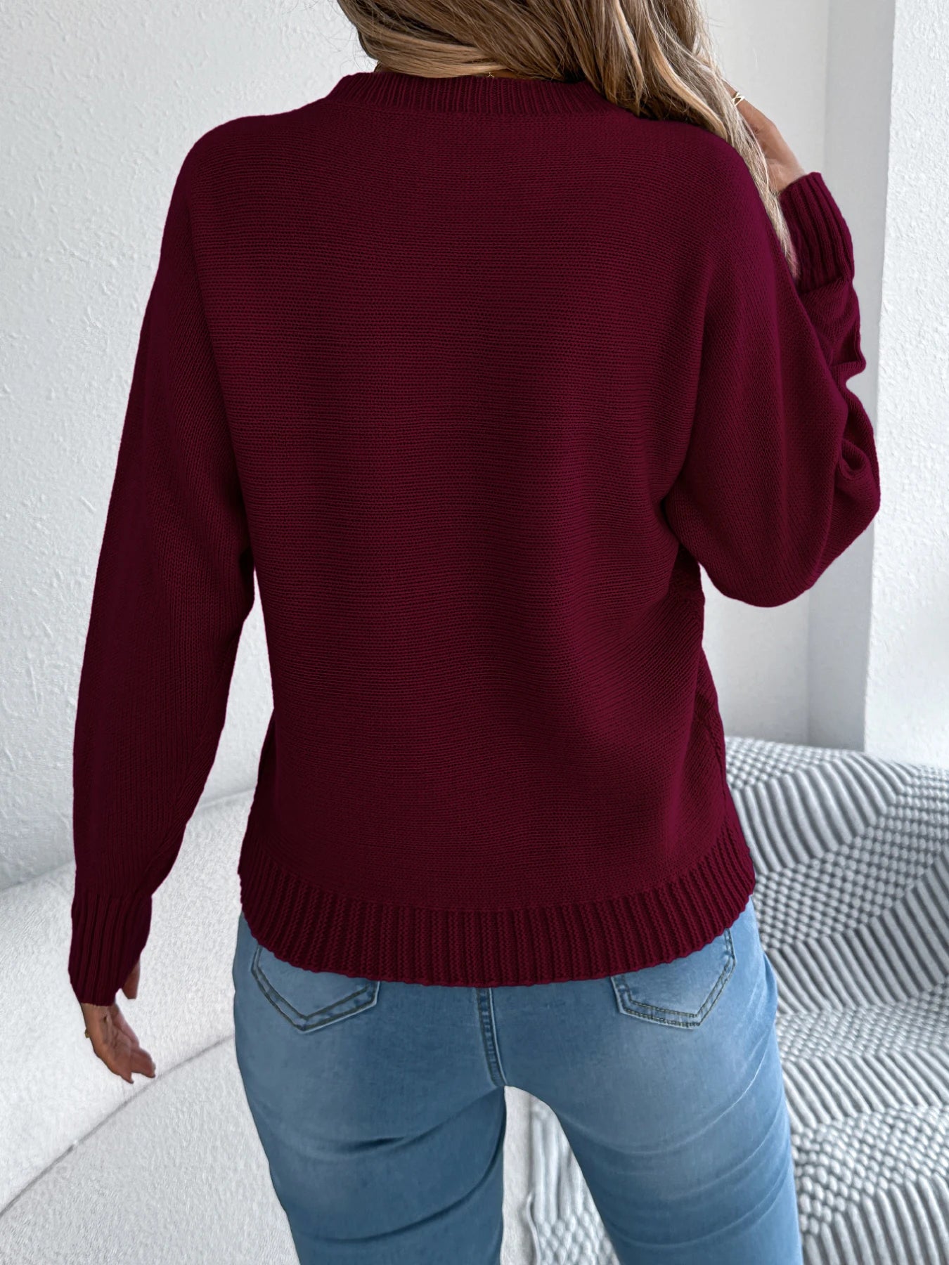 Women Solid Round Neck Pullover Sweater Long Sleeve Fall Winter Vacation Ready Knit Top