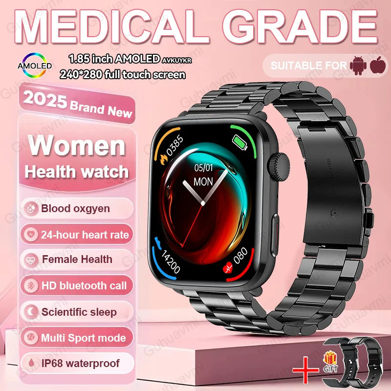 1.85-inch AMOLED Screen Smart Watch Women Bluetooth Call NFC Heart Rate Blood Pressure SP02 Lady Smartwatch For Xiaomi 2025 New