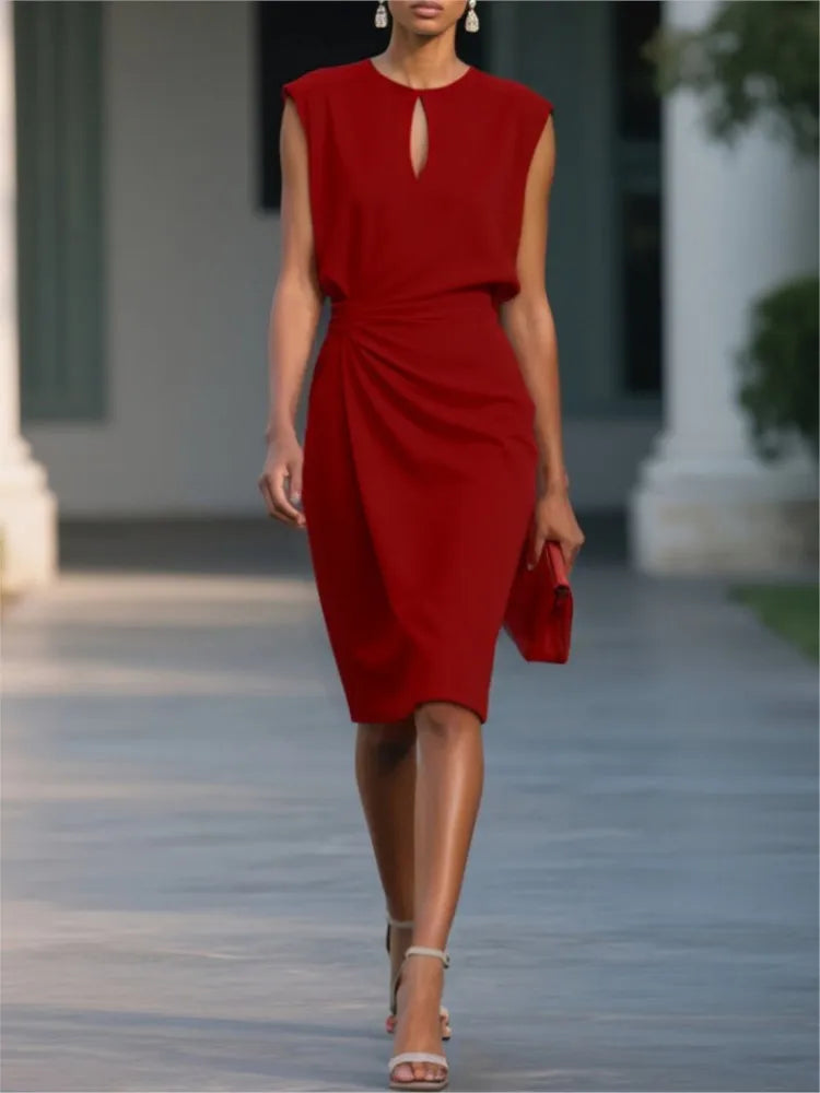 Summer Bodycon Midi Dress Women 2025 Fashion Sleeveless O-neck Hollow Out Slim Dresses Elegant Vestidos