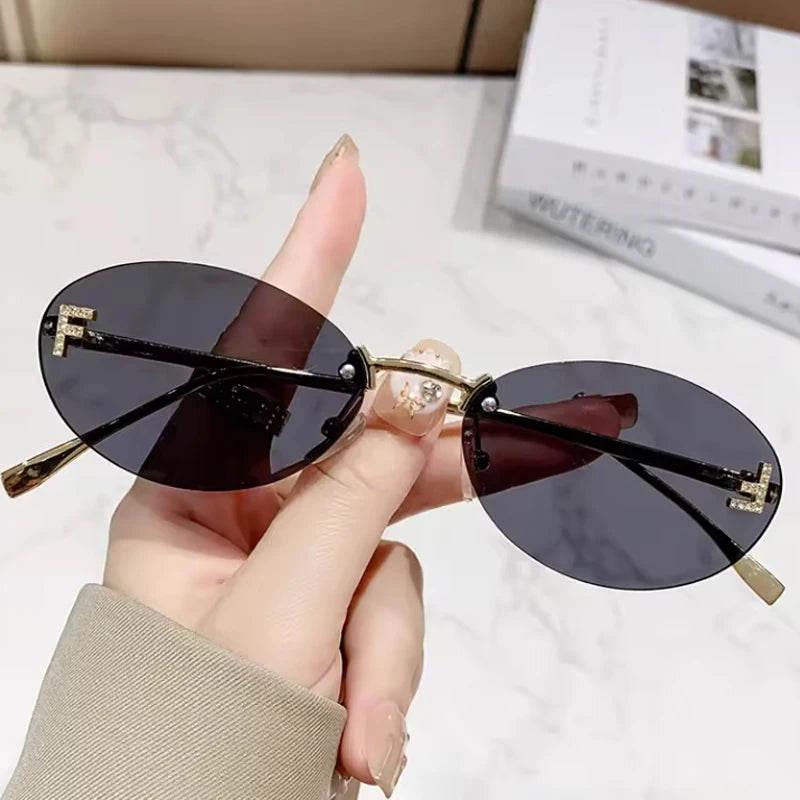 2pcs Trendy Square Sunglasses Women Luxury Brand Pilot Clear Sun Glasses Female Oversized Half Frame Shades Eyewear Rimless