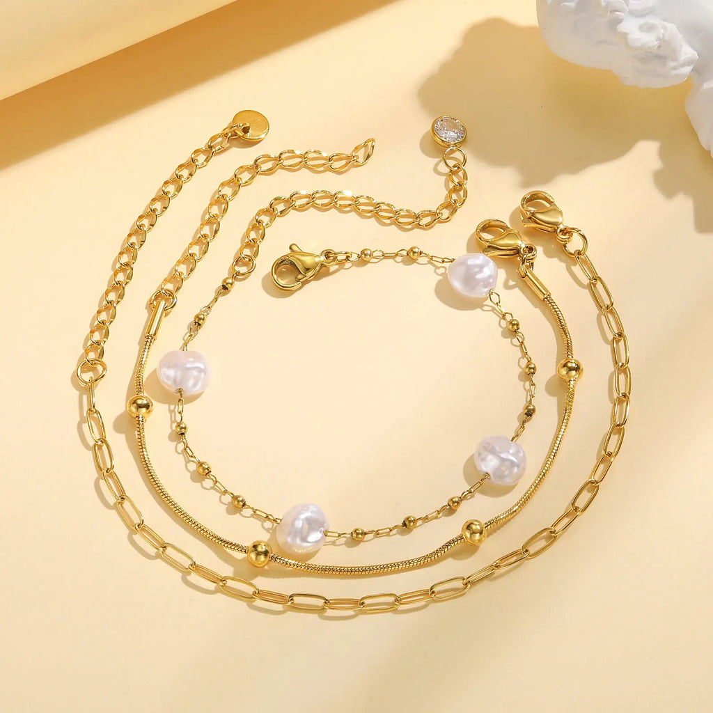 Waterproof Stainless Steel Chain Bracelets For Women , Gold Plated Fashion Stackable Link Bracelet Gifts