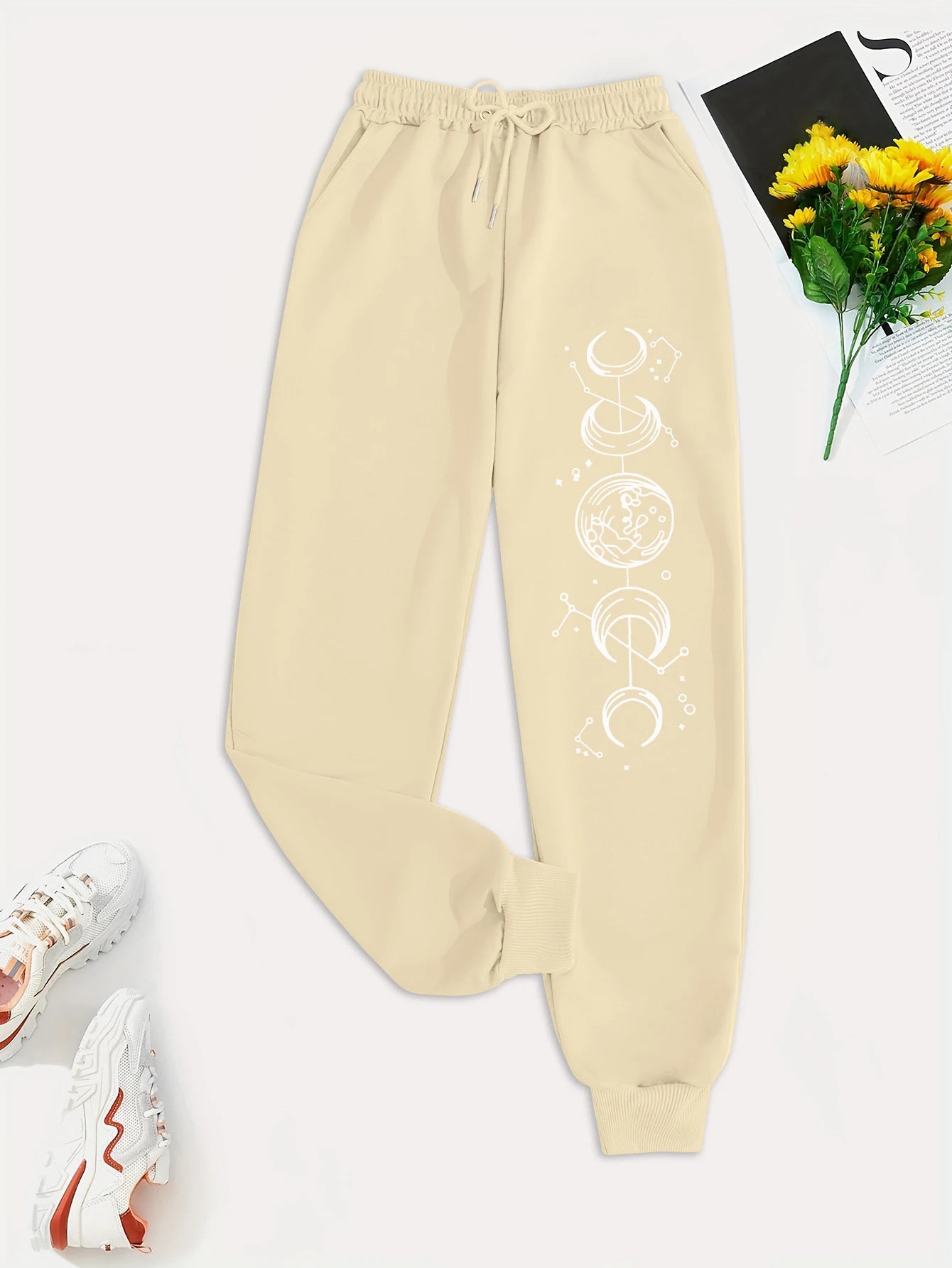 Connected Crescents Print Casual Versatile Women Pants Fashion Trendy Hip Hop Trousers With Drawstring Pockets Sweatpants Female