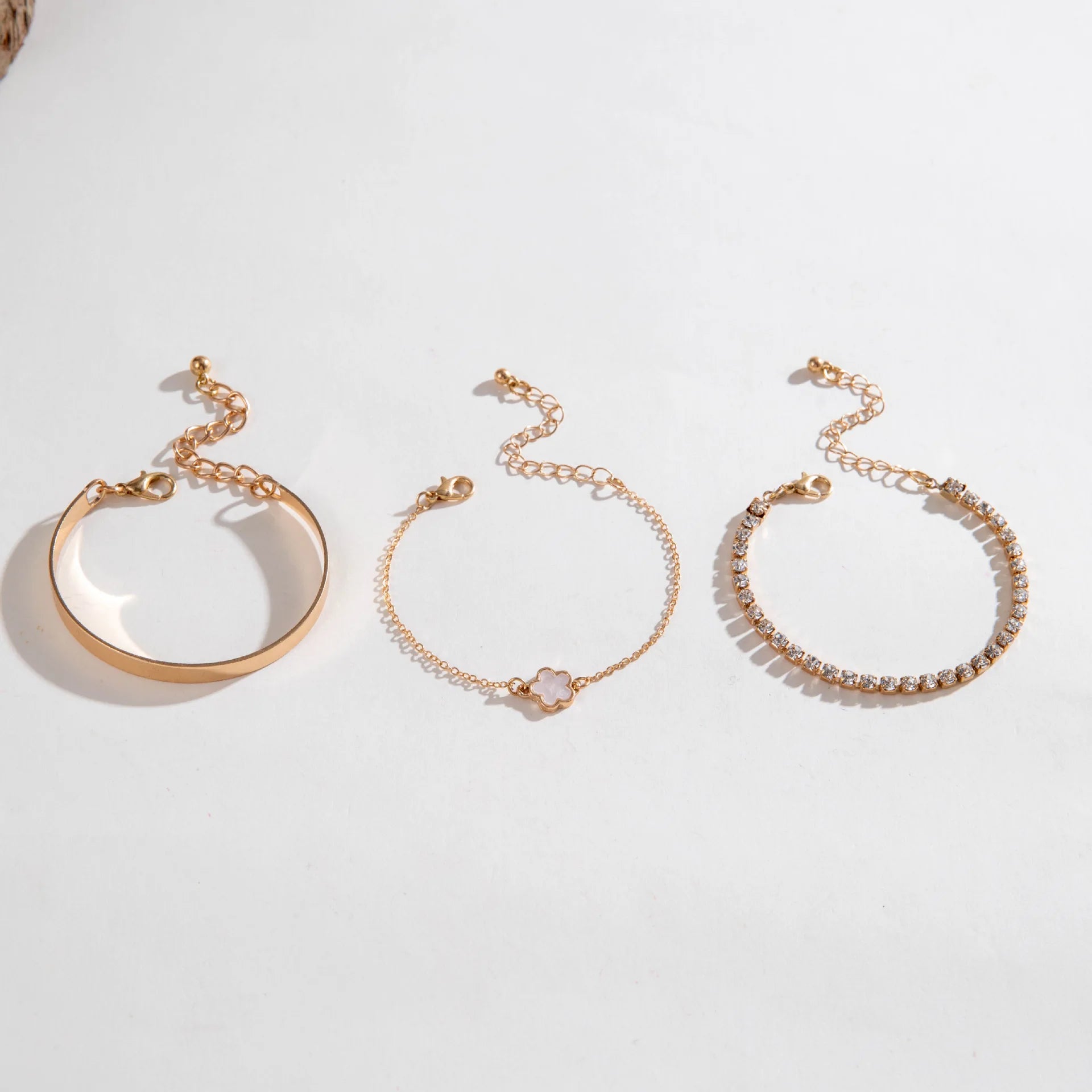 3Pcs/ Set Bohemia Minimalism Metal Rhinestone Chain Bracelet Set for Women Metal Bangle Gold Color Jewelry Gifts