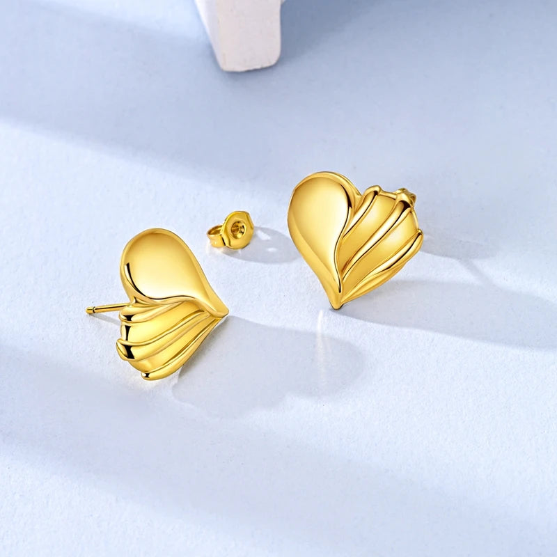 925 Sterling Silver Golden Love Stud Earrings for Women Girl Ear Studs Fine Jewelry Fashion Luxury Anniversary