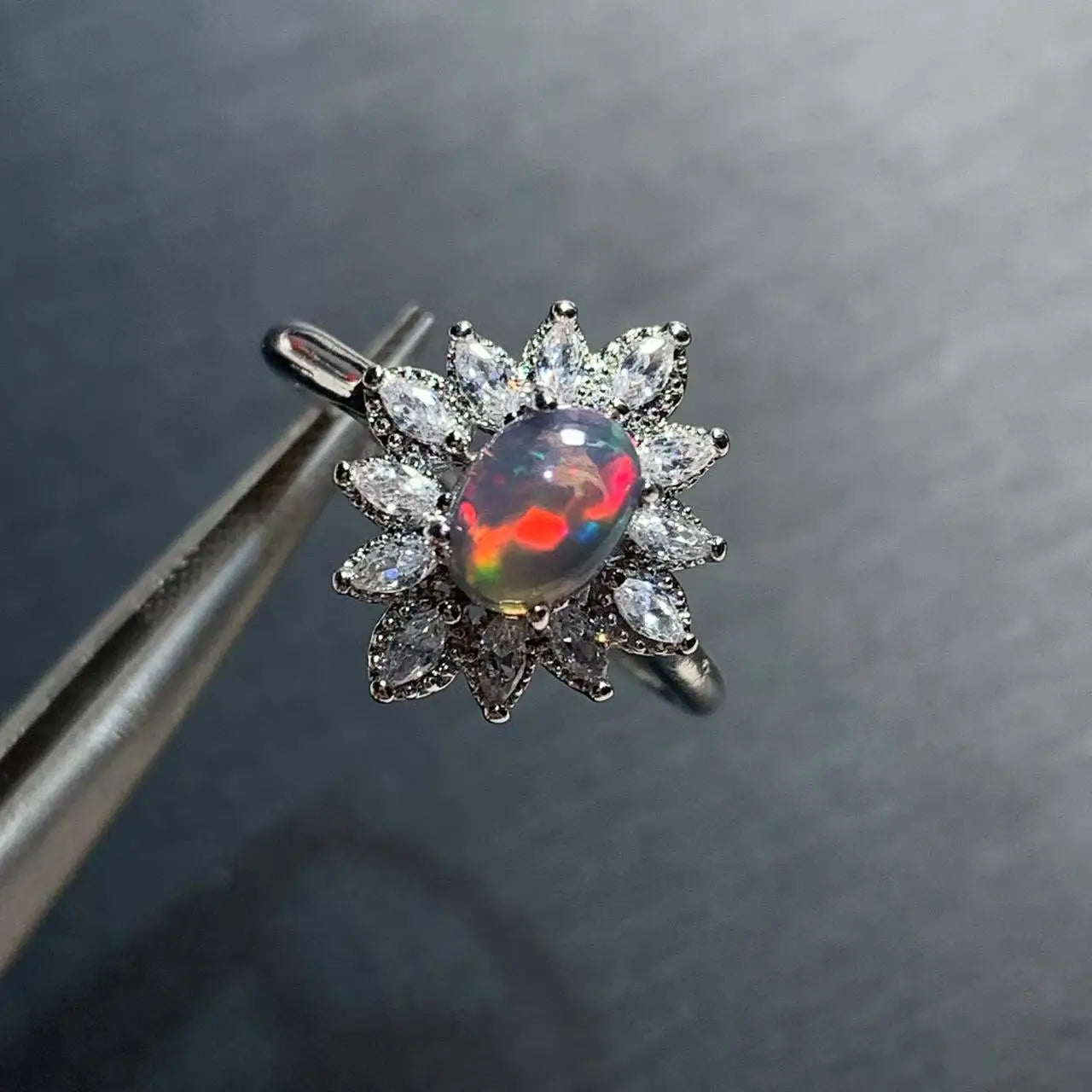 Natural Black Opal Ring Adjustable Female Stone Ring Jewelry for Women Gift Wholesale High Quality Vintage Fine