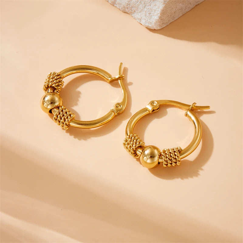 DIEYURO 316L Stainless Steel Golden Hollow Woven Circular Shape Earrings For Womens Fashion 2024 New Ear Jewelry Lady Gift Party